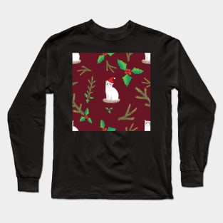 Merry Catmas Ragdoll Cats with Santa Hats - Burgundy Winter Party Pattern Long Sleeve T-Shirt